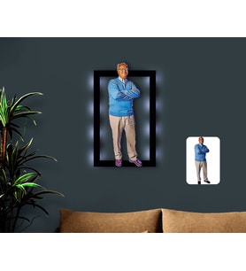 BK Gift Kişiye Özel Tam Boy Büyükbaba Karikatürlü 3D Led Işıklı Ahşap Tablo-1