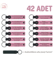 Pembe & Lacivert, Öğrencilere Okul Hatırası 42'li Set, İsim Yazılabilir Deri Hediyelik Anahtarlık
