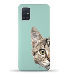 Samsung Galaxy A51 Uyumlu Lansman Kılıf Catface Tasarımlı İçi Kadife Kapak-Turkuaz (Şeffaf)