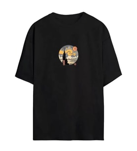 Unisex Baskılı Oversize T-Shirt - Siyah