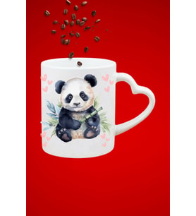 Sevimli Panda Cute Panda Baskılı Hediye Kalp Kupa Bardak Porselen Çay Kahve Fincanı
