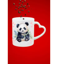 Sevimli Panda Cute Panda Baskılı Hediye Kalp Kupa Bardak Porselen Çay Kahve Fincanı