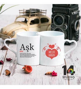 Stüdyo 14 Kişiye Özel Kalp Kulplu Sevgili Kupası Aşk ve İsim Tasarımlı ( Sevgiliye Hediye)