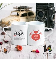 Stüdyo 14 Kişiye Özel Kalp Kulplu Sevgili Kupası Aşk ve İsim Tasarımlı ( Sevgiliye Hediye)