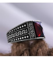 Kırmızı Yakut Taşlı Grek Desen İşlemeli Özel Seri Erkek Gümüş Yüzük