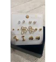 Çelik Altın Kaplama Zirkon Taş Çoklu Küpe Set (Altın / Dore)