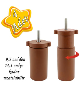 4 Adet Ayarlı Destek Ayağı 9.5 x 14.5cm Kahverengi Gizli Ayak M8 Civatalı İncediş Mobilya Kanepe Baza Koltuk
