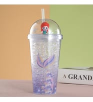 Deniz Kızı Işıklı ve Pipetli Bardak, 450 ml, Buzlu ve Kapaklı, Mor, 20x8 (Mor)