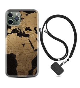 Apple iPhone 11 12 13 14 Pro Max Kılıf Boyun Askılı Silikon Map Planet 1656