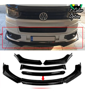 VW Transporter Siyah Renkli Şeritli Dilli Ön Lip 4 Prç Parlak Siyah ABS 2008 - 2020