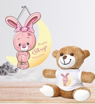 Kişiye Özel Bebek Kapı Süsü ve Peluş Ayıcık Seti – Baby Shower / Hastane Odası