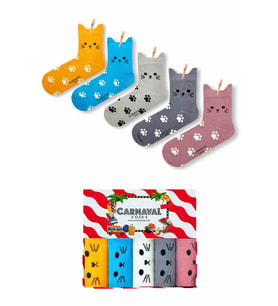 5’li Kedi Şekilli Renkli Çorap Seti  Hediye Kutulu Unisex Pamuklu Çoraplar