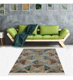 Geometrik Karo Desenli Dijital Baskı Yıkanabilir Kaymaz Taban Modern Salon Halısı ve Yolluk (Gri)