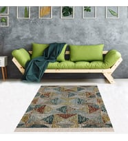 Geometrik Karo Desenli Dijital Baskı Yıkanabilir Kaymaz Taban Modern Salon Halısı ve Yolluk (Gri)