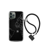 Iphone 13 Pro Uyumlu Kılıf Resimli Desenli Silikon Boyun Askılı Black Plane 1868
