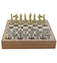 GiftHome Büyük Boy Metal PEGASUS Satranç Tk. Parlak ve Rustik Desenli Sandıklı MDF Tahtası(36X36X6 cm.)