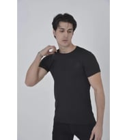 Unisex Göğüs File Aksesuarlı T-shirt - Siyah