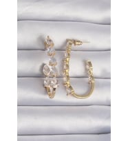 Pirinç Gold Renk Damla Zirkon Taş Tasarımlı Küpe - TJ-BKP9198