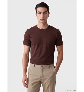 LCWAIKIKI Classic Kahverengi Slim Fit Bisiklet Yaka Erkek Tişört