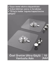 Özel Üretim Yüksek Kaliteli Suya Neme Ekstra Dayanıklı Montajsız Ultra Güçlü Vantuzlu Askı 10 Adet