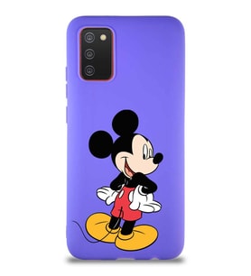 Samsung Galaxy A02S Soft Premier Kapak Mickey Mouse-D Tasarımlı Silikon Kılıf - Mor (Şeffaf)