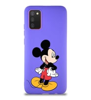 Samsung Galaxy A02S Soft Premier Kapak Mickey Mouse-D Tasarımlı Silikon Kılıf - Mor (Şeffaf)