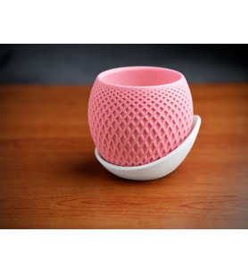 3D Baskı Küre Saksı - Kafes Dokulu İki Parçalı Dekoratif Saksı - Pembe-Beyaz
