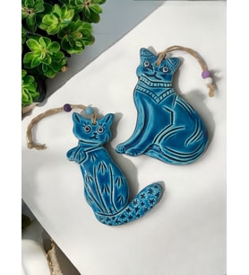 Dekoratif 2 Adet El Yapımı Farklı Kedi Tasarımlı Kapı - Duvar - Bahçe Süsü