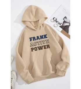 Frank Active Power Baskılı Oversize Sweatshirt (Bej)