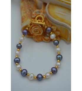 STONEAGE JEWELLERY Beyaz ve Siyah İnci Doğal Taşlı Bilek