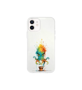 iPhone 12 Mini ile uyumlu Splash ahtapot tasarımlı şeffaf silikon kılıf