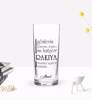 BK Gift Kişiye Özel Renkli Baskılı Gözlerin Gözlerime Değince Tasarımlı Rakı Bardağı-1 (Beyaz)