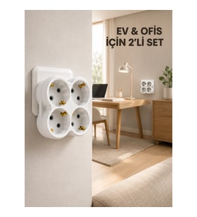 Mey İthalat® 2’li Set Kablosuz 4’lü Priz Çoklayıcı Direkt Duvar Prizine Takılan Adaptör