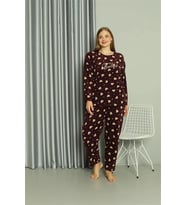 Giyim Polar Kadın Büyük Beden Pijama Takımı Bordo