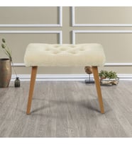 messline - Ahşap Ayaklı Dekoratif Kısa Peluş Puf Bench Makyaj Sandalyesi