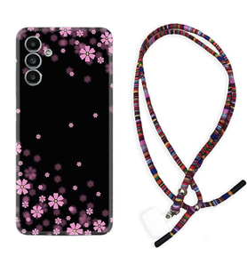 Samsung A23 A31 A32 A50 A51 A52 A53 A70 Kılıf Boyun Asklı Rasta Silikon Black flowers 1391