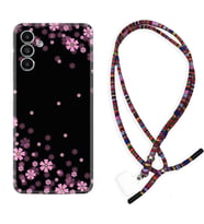 Samsung A23 A31 A32 A50 A51 A52 A53 A70 Kılıf Boyun Asklı Rasta Silikon Black flowers 1391