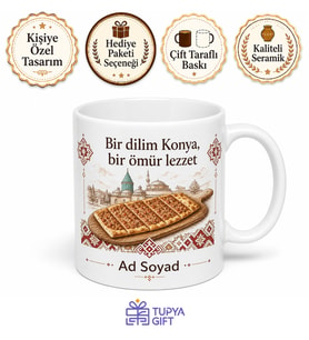 Konya Etli Ekmek Temalı Baskılı Kupa Bardak Hediye Porselen Mug