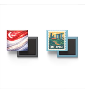 Buzdolap Magnetleri - Singapur Bayrağı ve Singapur Posta Pulu Tema - 2'li Set Magneti