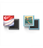 Buzdolap Magnetleri - Singapur Bayrağı ve Singapur Posta Pulu Tema - 2'li Set Magneti