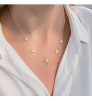 Beşli Kutup Yıldızı Tek Taş Altın Kaplama Gümüş Kolye (Gold)