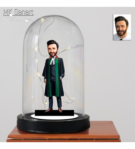 Avukatlar Gününe Özel Erkek Avukat Tasarım Işıklı Karikatür Avukat Fanus Biblo, Avukatlar Günü Hediyesi