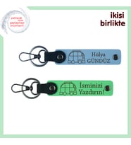 Yolda Yaşayanlara Kişisel Dokunuş, Karavan Motifli Deri Anahtarlık Takımı, Gök Mavi-Fıstık Yeşil
