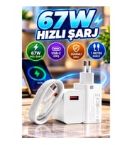 Beyaz Ultra Plus 67W Hızlı Şarj Seti USB-C Adaptör ve 1 Metre Kablo