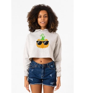 Cool Pumpkin Beyaz Kırçıllı Kadın Crop Kapşonlu