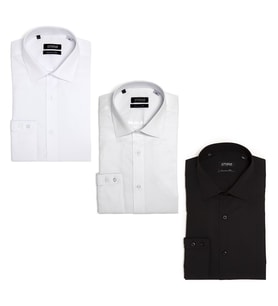 PINGÖMLEK KENSINGTON MONTELLO  VESTA COMBO 45 ÜÇLÜ SET BEYAZ  DESENLİ BEYAZ VE SİYAH Pamuk ve Pamuk Blend Baskılı ve  Düz Renk Kolay Ütülenir Cutaway Yakalı Cepsiz Erkek Gömlek (SIYAHBEYAZ-BEYAZ)