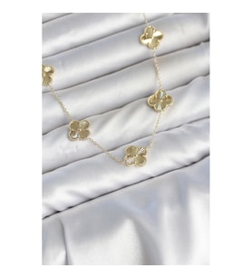 Mey İthalat® Gold Renk Yonca Model VIP Seri Kadın Kolye