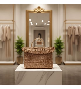 ChicLookDesign El Örgüsü Parlak Rafya El Çantası (Gold)