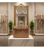 ChicLookDesign El Örgüsü Parlak Rafya El Çantası (Gold)