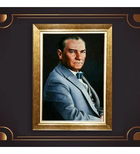 Altın Varaklı Çerçeveli Paspartulu Atatürk Tablo z4796 (Gold)